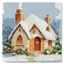 Cargar imagen en el visor de la galería, Mini Pintar por Números 20x20cm con bastidor - Casa de ladrillo en invierno