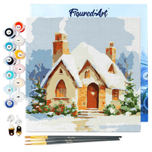 Cargar imagen en el visor de la galería, Mini Pintura por Números 20x20cm con bastidor - Casa de ladrillo en invierno