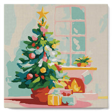 Cargar imagen en el visor de la galería, Mini Pintura por Números 20x20cm con bastidor - Árbol de Navidad y chimenea