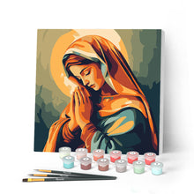 Cargar imagen en el visor de la galería, Mini Pintar por Números 20x20cm con bastidor - Virgen María rezando