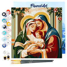 Cargar imagen en el visor de la galería, Mini Pintura por Números 20x20cm con bastidor - Sagrada Familia