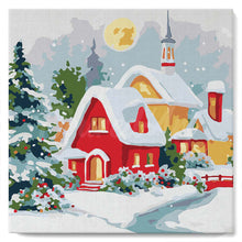 Cargar imagen en el visor de la galería, Mini Pintura por Números 20x20cm con bastidor - Casa roja en invierno
