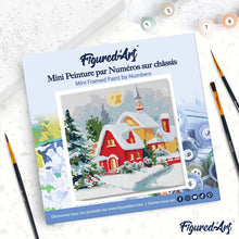Cargar imagen en el visor de la galería, Mini Pintura por Números 20x20cm con bastidor - Casa roja en invierno