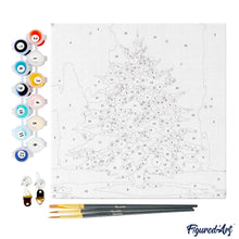 Cargar imagen en el visor de la galería, Mini Pintura por Números 20x20cm con bastidor - Árbol de Navidad nevado