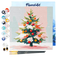 Cargar imagen en el visor de la galería, Mini Pintura por Números 20x20cm con bastidor - Árbol de Navidad nevado
