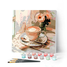 Cargar imagen en el visor de la galería, Pintar por numeros Figured'Art - Mini Pintura por Números 20x20cm con bastidor - Café de la mañana