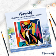 Cargar imagen en el visor de la galería, Mini Pintura por Números 20x20cm con bastidor - Gato Abstracto Audaz