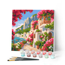 Cargar imagen en el visor de la galería, Pintar por numeros Figured'Art - Mini Pintura por Números 20x20cm con bastidor - Calle Florida de Capri