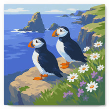 Cargar imagen en el visor de la galería, Mini Pintura por Números 20x20cm con bastidor - Frailecillo en los acantilados del océano