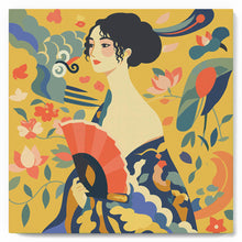 Cargar imagen en el visor de la galería, Mini Pintura por Números 20x20cm con bastidor - Dama con abanico - Klimt