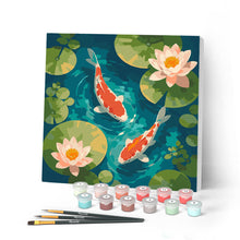Cargar imagen en el visor de la galería, Pintar por numeros Figured'Art - Mini Pintura por Números 20x20cm con bastidor - Estanque de koi