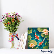 Cargar imagen en el visor de la galería, Mini Pintura por Números 20x20cm con bastidor - Estanque de koi