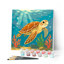 Cargar imagen en el visor de la galería, Pintar por numeros Figured'Art - Mini Pintura por Números 20x20cm con bastidor - Tortuga