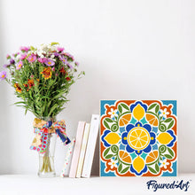Cargar imagen en el visor de la galería, Mini Pintura por Números 20x20cm con bastidor - Mandala cítrico