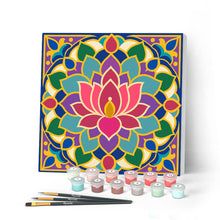 Cargar imagen en el visor de la galería, Pintar por numeros Figured'Art - Mini Pintura por Números 20x20cm con bastidor - Mandala de loto