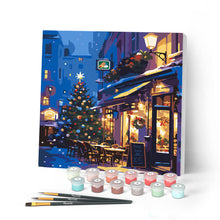 Cargar imagen en el visor de la galería, Pintar por numeros Figured'Art - Mini Pintura por Números 20x20cm con bastidor - Café nocturno festivo