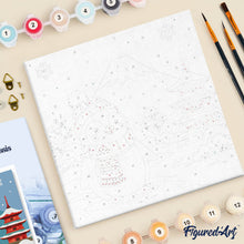 Cargar imagen en el visor de la galería, Mini Pintura por Números 20x20cm con bastidor - Pingüino junto al monte Fuji