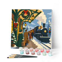 Cargar imagen en el visor de la galería, Pintar por numeros Figured'Art - Mini Pintura por Números 20x20cm con bastidor - Tren de las fiestas