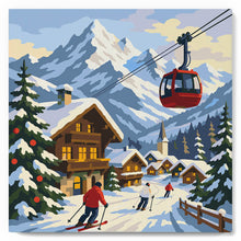 Cargar imagen en el visor de la galería, Mini Pintura por Números 20x20cm con bastidor - Vacaciones de invierno en los Alpes