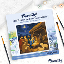 Cargar imagen en el visor de la galería, Mini Pintura por Números 20x20cm con bastidor - Belén de Navidad