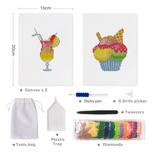 Cargar imagen en el visor de la galería, Mini Diamond Painting 15x20cm (2 piezas) - Cóctel y Cupcake