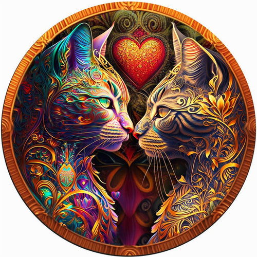 Puzzle de madera - Amantes de Gatos Coloridos