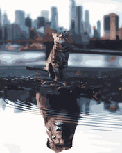 Cargar imagen en el visor de la galería, Pintar por números - Gato con reflejo de león en la ciudad