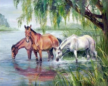 Cargar imagen en el visor de la galería, Pintar por números | Tres caballos refrescándose | Novedades Animales Caballos Avanzado | FiguredArt