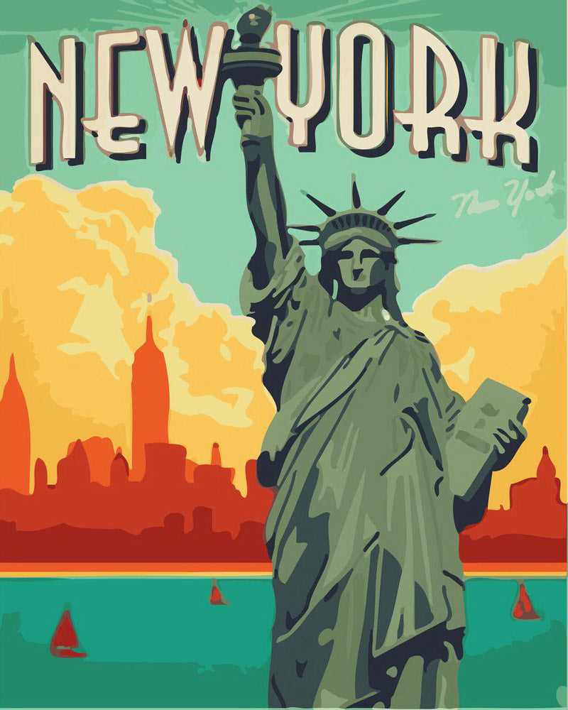 Pintar por numeros Figured'Art - Póster de viaje Ciudad de Nueva York