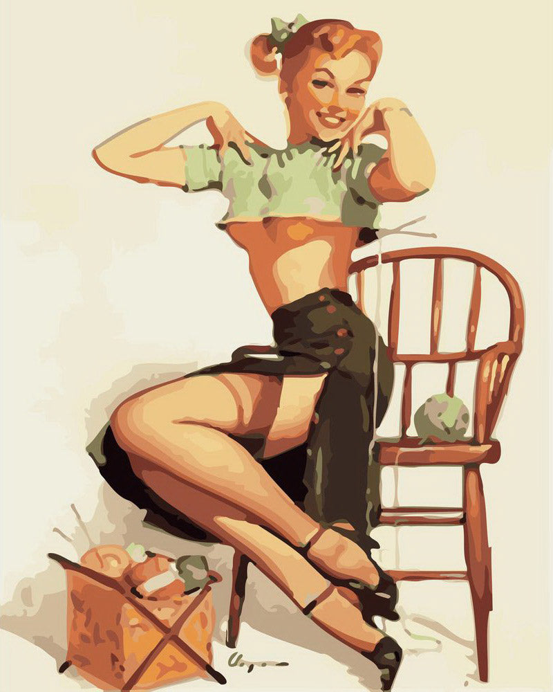 Pintar por numeros Figured'Art - Pin-up vintage con hilos