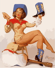 Cargar imagen en el visor de la galería, Pintar por numeros Figured'Art - Pin-up vintage con botas azules