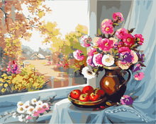 Cargar imagen en el visor de la galería, Jarrón de flores y vista al jardín