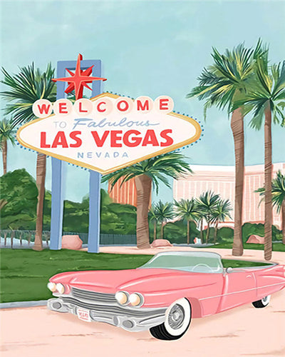 Pintar por numeros Figured'Art - Póster de viaje Bienvenido a Las Vegas