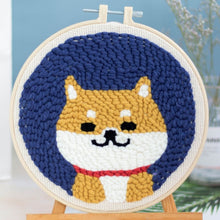 Cargar imagen en el visor de la galería, Punch Needle Shiba inu perro con fondo azul