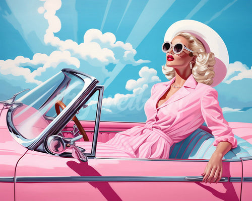 Diamond Painting - Diva en un Auto Retro Rosa