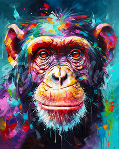 Diamond Painting - Diamond Painting - Chimpancé Abstracto Colorido 40x50cm con bastidor montado