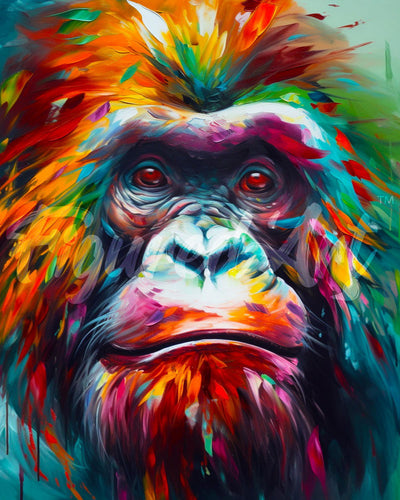 Diamond Painting - Diamond Painting - Orangután Abstracto Colorido 40x50cm con bastidor montado