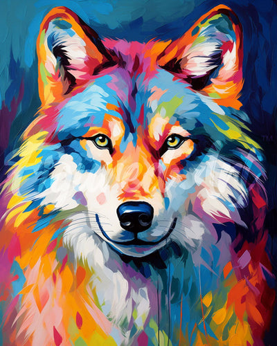 Diamond Painting - Diamond Painting - Lobo Abstracto Colorido 40x50cm con bastidor montado