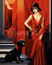 Cargar imagen en el visor de la galería, Diamond Painting - Mujer Art Deco con su perro