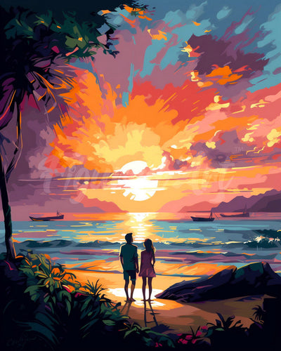 Diamond Painting - Pareja y Atardecer Colorido