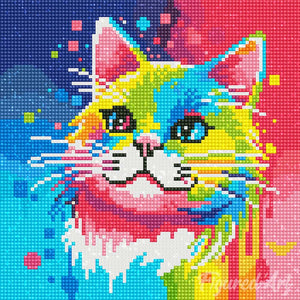 Mini Diamond Painting 25x25cm - Arte Pop Abstracto de Gato