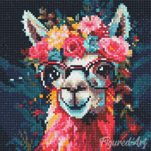 Cargar imagen en el visor de la galería, Mini Diamond Painting 25x25cm - Llama Fantasía con Flores