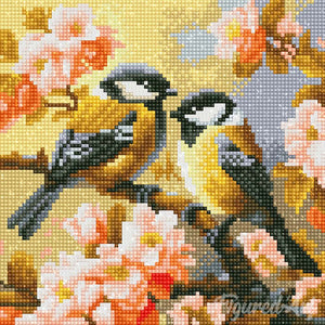 Mini Diamond Painting 25x25cm - Pareja de Pájaros entre Flores