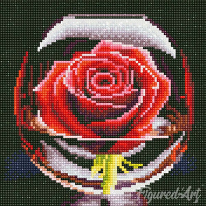 Mini Diamond Painting 25x25cm - Rosa Roja en el Vaso