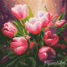 Cargar imagen en el visor de la galería, Mini Diamond Painting 25x25cm - Bonitos Tulipanes Rosados