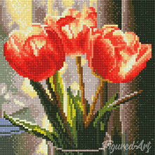 Cargar imagen en el visor de la galería, Mini Diamond Painting 25x25cm - Tulipanes Melocotón