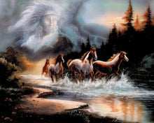Cargar imagen en el visor de la galería, Diamond Painting - Espíritu indio y caballos