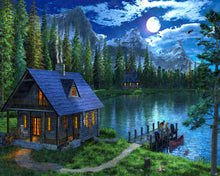 Cargar imagen en el visor de la galería, Pintar por números Lago nocturno Figured&#39;Art Intermedio Novedades Paisajes Bosque