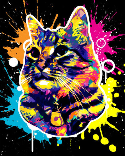 Punto de Cruz Diamante - Diamond Painting - Gato Splash Pop Art