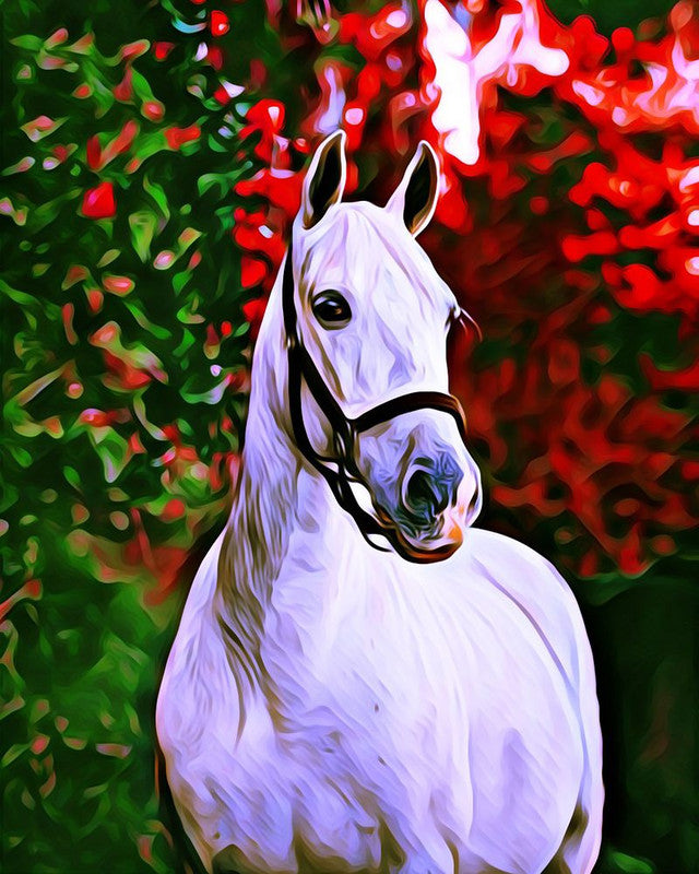 Punto de Cruz Diamante - Diamond Painting - Caballo y fondo de color